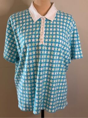 Talbots Woman preppy turtle print short sleeve polo shirt plus SZ 2X